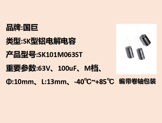 國巨鋁電解電容63V,100uF,10mm,13mm